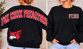 Black Fox Creek Predators sweatshirt with red and white varsity back lettering, fox mascot, and FCHS left-chest initials