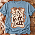 It's Fall Y'all graphic on Yankee Blue Comfort Colors tee in minimal fall flatlay