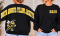 Black North Augusta Yellow Jackets crewneck sweatshirt with yellow varsity back lettering, yellow jacket mascot, and NAHS left-chest design